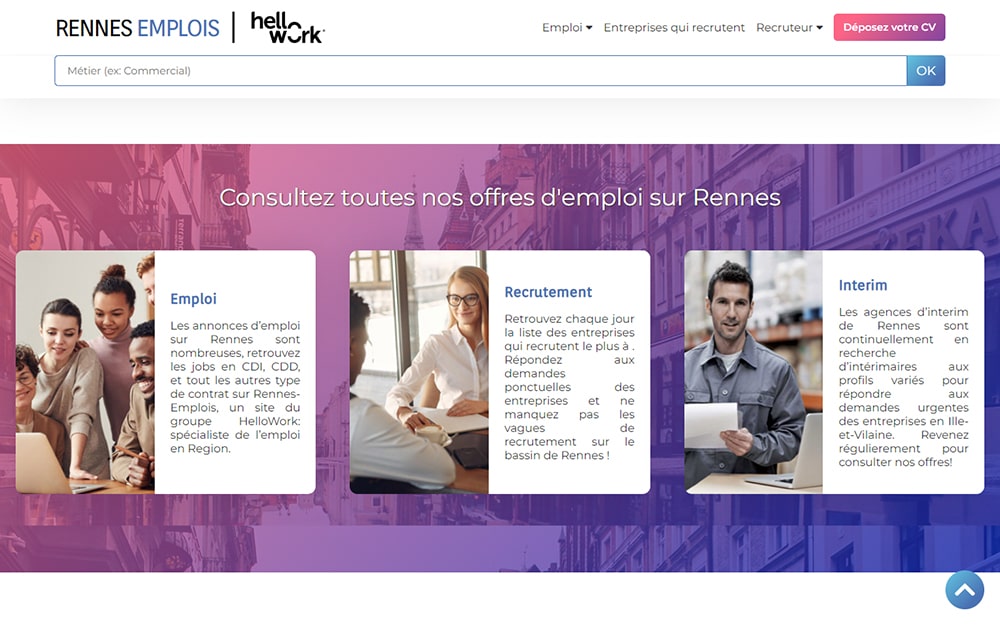 Rennes Emplois - site web vue desktop